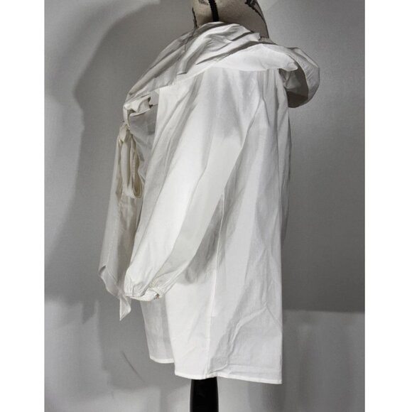 PLEIONE Off the Shoulder Front Tie Blouse, White, Women's Size Large - Picture 3 of 6